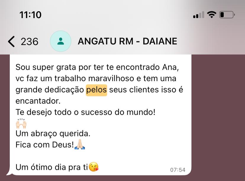 Print de depoimento no WhatsApp